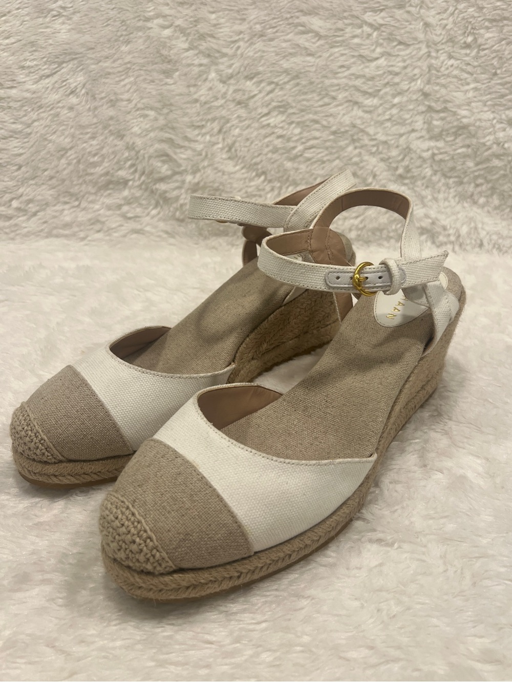 Cole Haan Cloudfeel Espadrille Wedge in White Linen/Natural size 10.5
